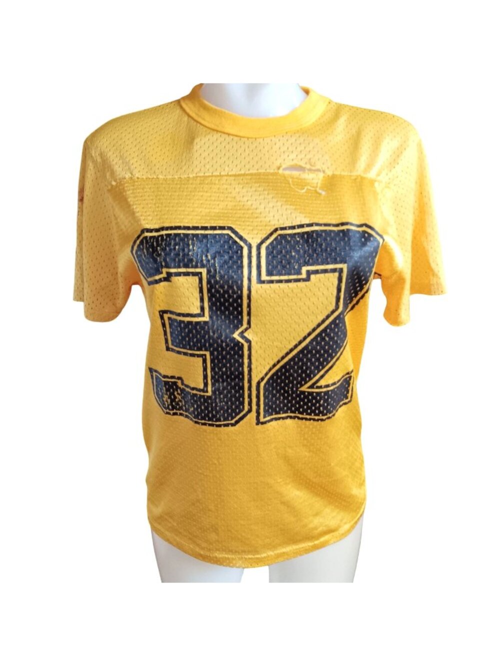 Vintage Women's T-shirt Medium Single Stitch 70's Mesh Football Jersey Distress